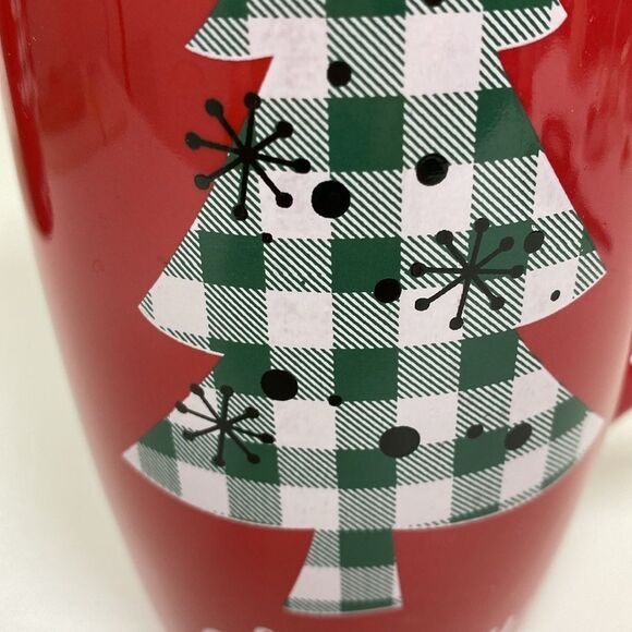 Merry Christmas Red Mug Plaid Tree with Removable Open Close Lid Set of 2 - Picture 12 of 14
